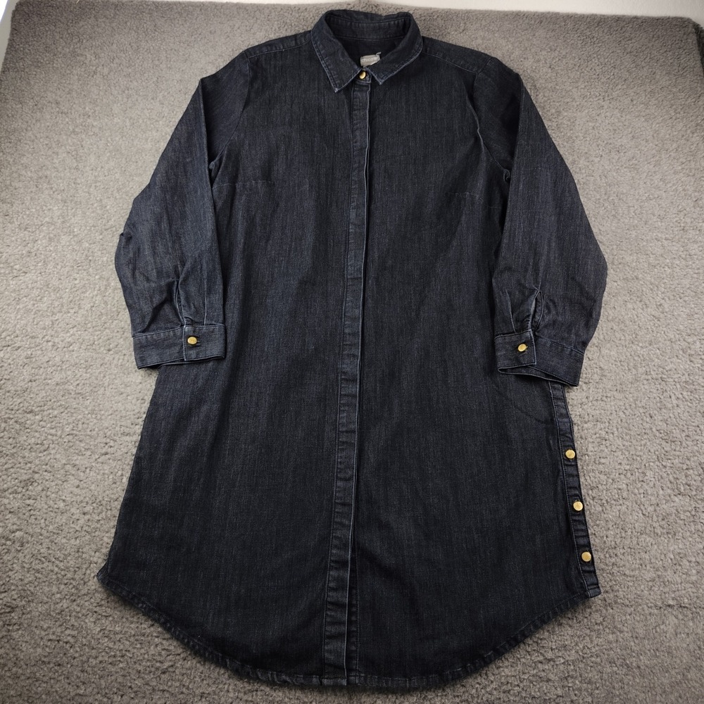Chicos Denim Shirt Dress Dark Wash Indigo Size 16 Hidden Button Front Stretch